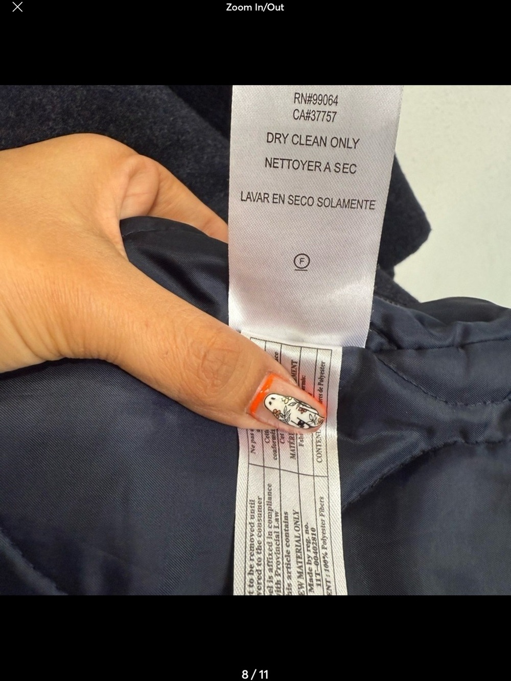 RVCA Heather Navy Wool Blend Insulated Coat Jacket Quilted Lined Size S - Picture 8 of 10